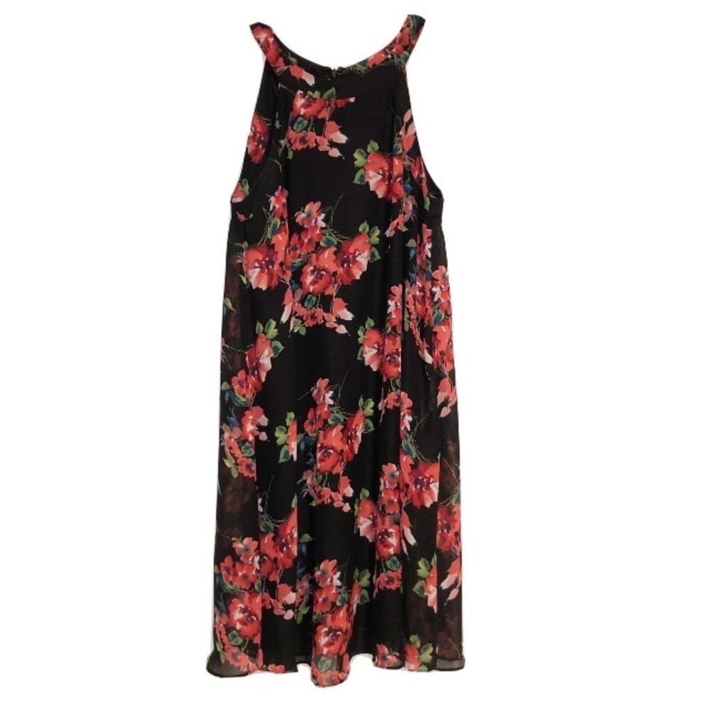 Betsey Johnson Womens Black Floral Dress‎ Size 8 Sleeveless Halter Style